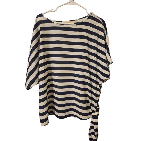 Michael Kors Tops - Michael Kors Crinkle Tunic Top Womens 1X Navywhite Stripe 3/4 Sleeve Side Tie